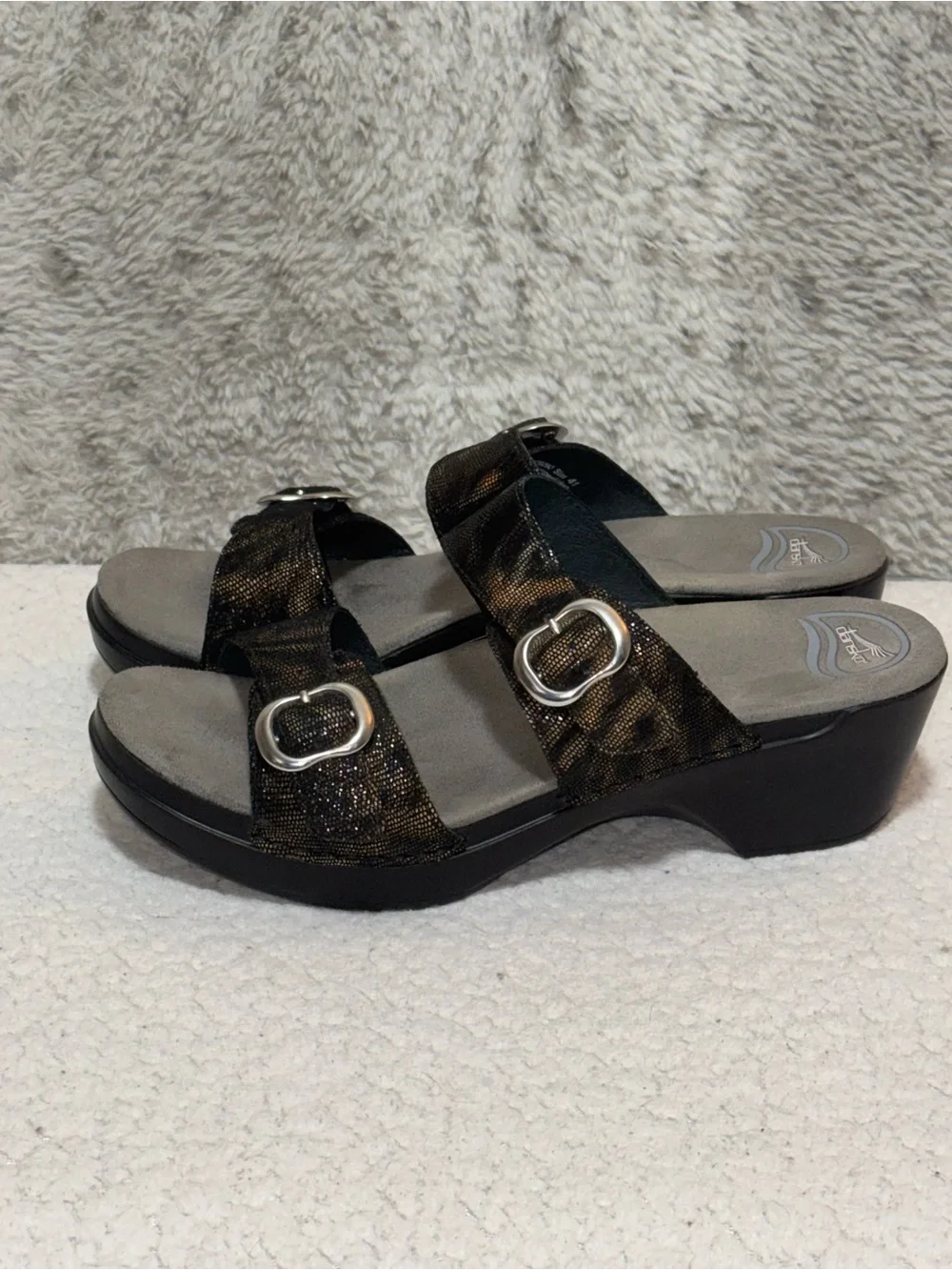 Dansko Sophie Metallic Python Leather Slide Wedge Sandals Size EU 41